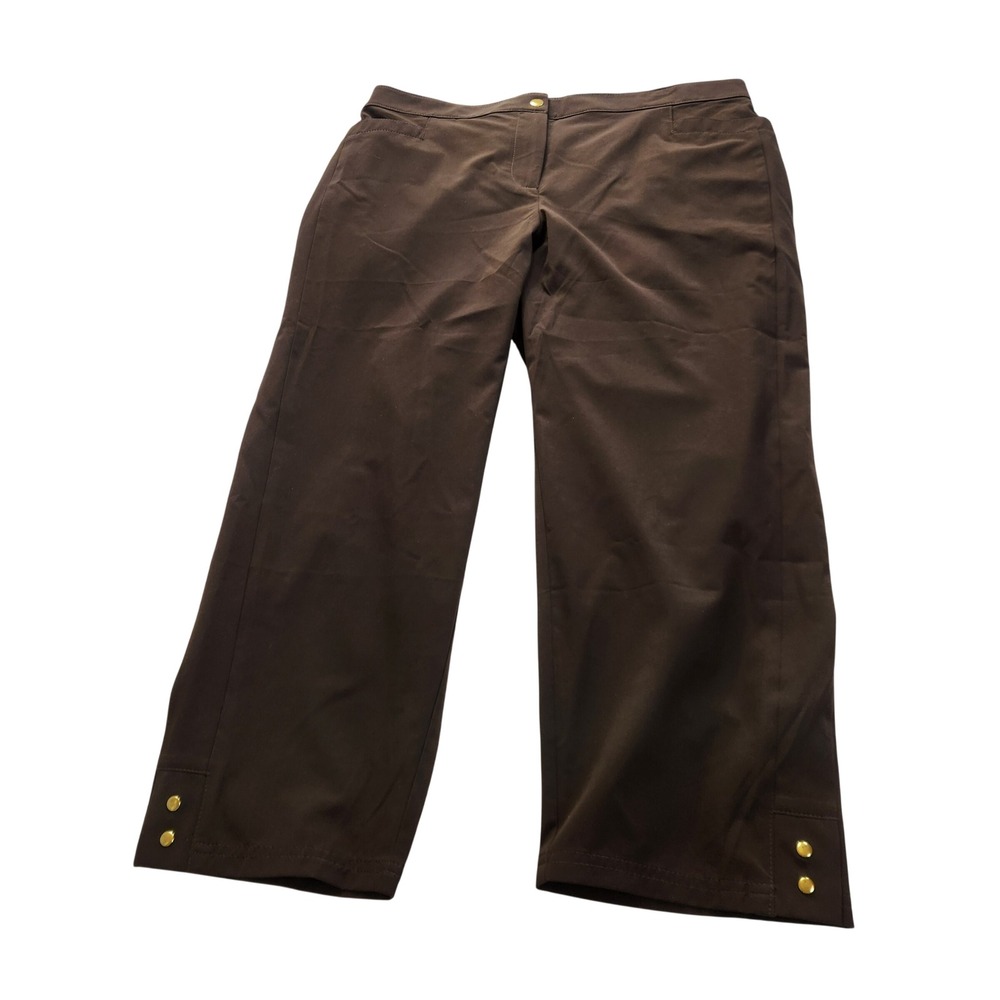 NEW Chicos Zenergy Neema Crop Pants Chocolate Brown Side Snaps Size 2 Large NWT